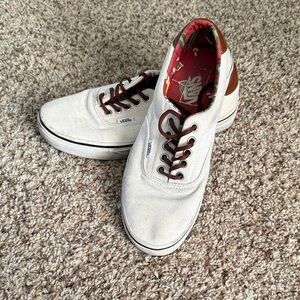 White with Brown Piping Vans Unisex (Men 6.5 Women 8)